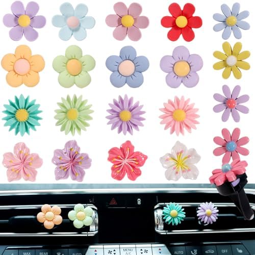 20 pcs Flower Car Air Fresheners Vent Clips Charms Pack, Daisy Car Diffuser Vent Clip Car Accessories Car Interior Decor for Women