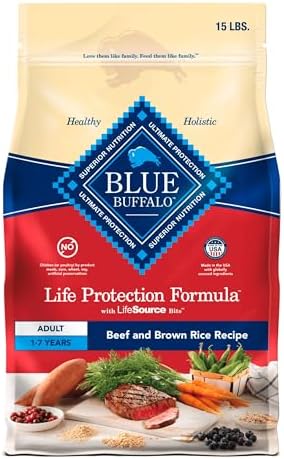 Blue Buffalo Life Protection Formula Adult Dry Dog Food, Helps Build and Maintain Strong Muscles, Made with Natural Ingredients, Beef &amp; Brown Rice Recipe, 15-lb. Bag