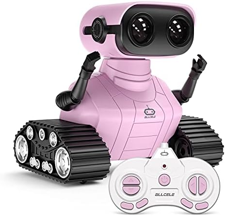 ALLCELE Girls Robot Toy, Rechargeable RC Robot for Kids, Remote Control Toy with Music and LED Eyes, Gift for Children Age 3 Years and Up - Pink