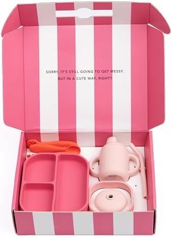 Bella Tunno Little Bites Bundle \u2013 Baby Feeding Set and Baby Led Weaning Supplies with 1 Baby Bowl, 1 Baby Plate, 3 Baby Utensils, 1 Cup, 2 Lids, 100% Food-Grade Silicone (Garden Party)