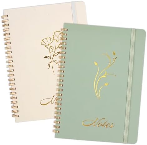 Joyberg Aesthetic Spiral Notebook, 2PCS Cute Notebook, 8.3&#34; x 6&#34; Notebook For Women, A5 Spiral Journal Notebook for Office\/School\/Home (Green &amp; Beige)