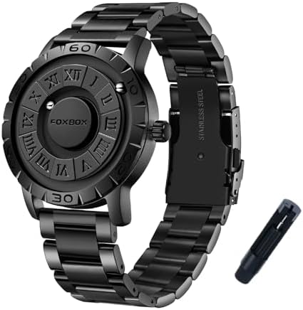 SACOSDING Mens Watches,Magnetic Suspension Analog Quartz Watch for Men,Classic Roman Time Scale Timing Bezel,Waterproof Super Magnetic Men&#39;s Watch, Casual Gift(Steel Belt-Black)