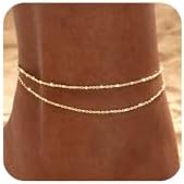 SCTHCS Gold\/Silver Ankle Bracelets for Women Dainty14K Gold Plated Waterproof Cuban Bead Chain Sets Layered Non Tarnish Summer Beach Bracelets 8.3+2 Inch Adjustable for Womens Jewelry Gifts