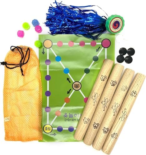 Korean Traditional Board Match Variety Set Yutnori (Yunnori 윷놀이) \/ Gonggi (공기) \/ Jaegi (제기) Folk Match for Family, Party, New Year