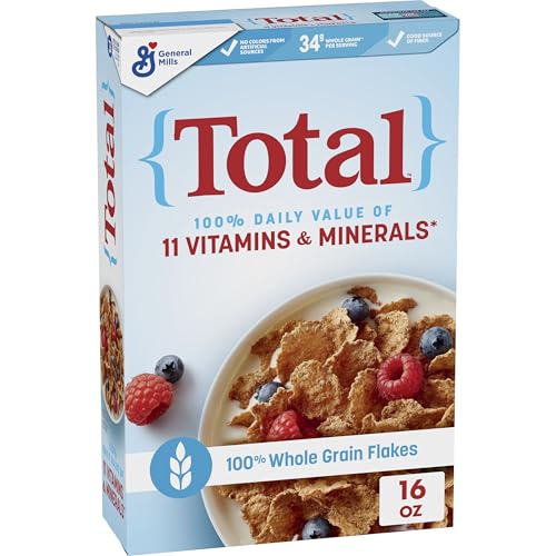 Total Breakfast Cereal, 100% Daily Value of 11 Vitamins and Minerals, Whole Grain Cereal, 16 oz
