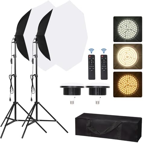FEIFANTEAM Octagonal Softbox Lighting Kit, Professional Continuous Photography Lighting 85W 3000-6500K LED Bulb Photo Studio Equipment Portrait Photography, Video Recording, Live Streaming Fill Light