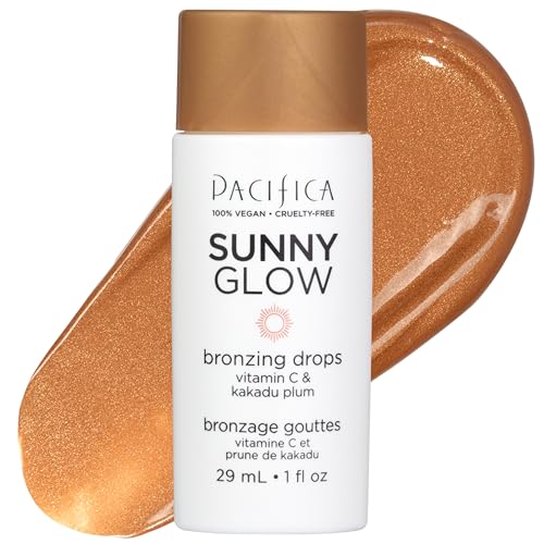 Pacifica Sunny Glow Liquid Face Bronzer Drops - Face Makeup Bronzing For Face &amp; Cheeks for Instant Sun-Kissed Glow - Vitamin C &amp; Glycolic Acid Infused Liquid Bronzer Illuminating Highlighting 