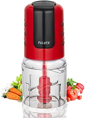 PULOYA Mini Prep Food Processor 2 Cup Small Electric Food Chopper 2 Speed for Vegetables, Meat, Fruits and Nuts with 4 Stainless Steel Blades, 400-Watt, Red