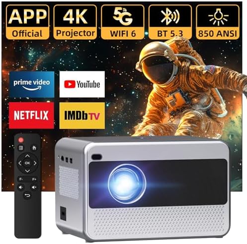 COOLKANGAROO Projector Wifi Bluetooth Outdoor: Smart Movie Projector Built in Apps 850 ANSI BT5.3 Electric Focus 4P4D PPT Zoom Video Home Projector for Bedroom Ceiling Phone\/iOS\/Android\/PC\/TV