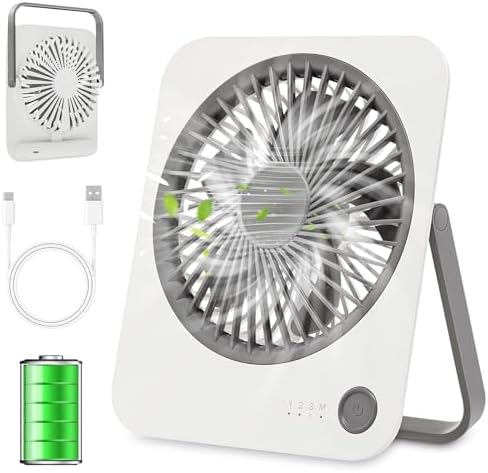 FITENOUGH 可充电旅行风扇 - 超薄静音个人风扇 适用于巡航 4 档 180° 折叠,紧凑冷却适用于办公室卧室,露营旅行必备品(白色)