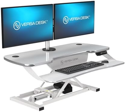 VERSADESK® PowerPro™ Elite 40\u201D x 24&#34; \u2013 App Controlled Electric Standing Desk Converter w\/USB Charging Port. Raises up to 20\u201D. Fully Assembled \u2013 Includes LED Lights. Supports 8