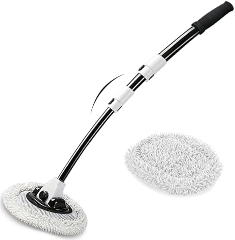 15° Curved Car Wash Brush with Long Handle 43&#34; Microfiber Cleaning Mop Telescopic Extension Pole for Caravan RV Truck Auto SUV Wheel Boat Exterior 2 in 1 Carwash Duster Not Hurt Paint Scratch Free