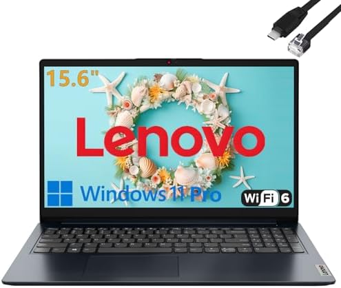 Lenovo 15.6&#34; Laptop Computer for Home Business Student, Intel Dual-Core Processor, 32GB DDR4 RAM, 1TB PCIe SSD, WiFi 6, Bluetooth 5.2, HDMI, Abyss Blue, Windows 11 Pro S, Tichang Type C to RJ45 Ca