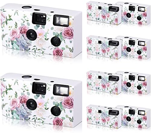 Zhengmy 10 Pack Disposable Camera Bulk for Wedding, 34mm Single Use Camera Bulk with Flash One Time for Gathering Wedding Travel(Pink Rose,Colorful Film)