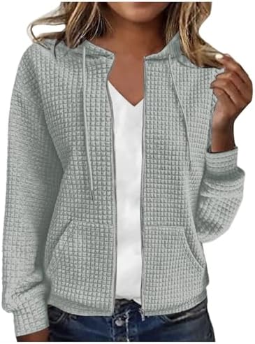 Women&#39;s Long Sleeve Zip Up Hoodies Sweatshirt Casual Full Zipper Lightweight Jacket with Pockets Loose Outwear Coat