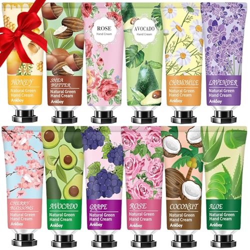 ANKOOY 12 Pack Hand Cream for Dry Cracked Hands,Stocking Stuffers for Women,Bridesmaid Gifts,Small Gifts;Gifts for Women,Nurse Gifts,Teacher Appreciation Gifts,Natural Hand Lotion Travel Size