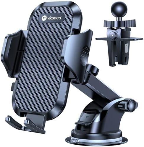 VICSEED True Military-Grade Phone Holders for Your Car [Upgraded 95+LBS Strongest Suction] Cell Phone Mount for Car Dashboard Windshield Vent Truck Boat Stand Adjustable for iPhone Android