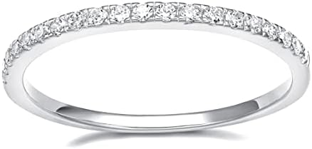 EAMTI 2mm 925 Sterling Silver Wedding Band Cubic Zirconia Half Eternity Stackable Engagement Ring Size 3-13