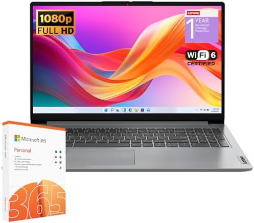 Lenovo IdeaPad 1 Student Laptop, Intel Dual Core Processor, 20GB RAM, 1TB SSD + 128GB eMMC, 15.6&#34; FHD Display, 1 Year Office 365, Windows 11 Home, Wi-Fi 6, Webcam, Bluetooth, SD Card Reader, Grey