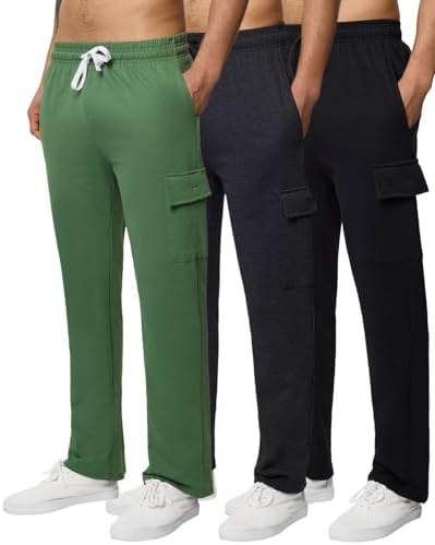 Real Essentials 3-piece set: Men's Tech fleece open top workwear sports pants with pockets (available with enlarged and extended options)