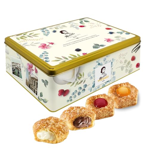 Pasticceria Matilde Vicenzi 5 O&#39;Clock Tea Time Cookie Assortment Gift Tin - Butter Pastries, Chocolate &amp; Vanilla Filled Gourmet Cookies - Bakery Snacks Made in Italy for Gifting - 13.76oz (390