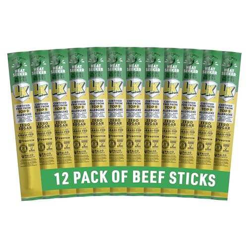 Lorissa&#39;s Kitchen Premium Grass-Fed &amp; Finished Beef Jerky Snack Sticks 12-Pack: Jalapeno Flavor, 8g Protein, Certified Free from Top 9 Allergens, Gluten-Free, Non-GMO, Zero Sugar, Keto, Paleo
