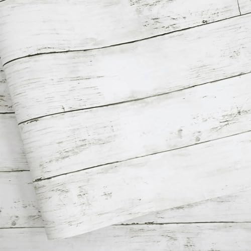 Abyssaly Peel and Stick Wallpaper 17.7&#34; X 118&#34; White Gray Wood Shiplap Contact Paper Self-Adhesive Removable Decorative Wall Covering Vintage Wood Plank Film for Home Decoration