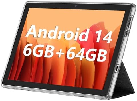 Android Tablet, 10.1 inch Android 14 Tablets 6GB RAM 64GB ROM 1TB Expand, 1280x800 IPS HD Touchscreen,6000mAh Battery, Bluetooth, Dual Camera, GMS, WiFi (Black)