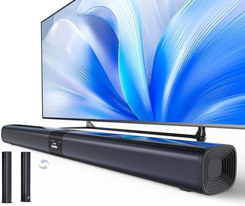Saiyin Sound Bar for Smart TV, 31-inch 80W Soundbar with Crystal-Clear Vocals and Bluetooth 5.3\/TV-ARC\/Optical\/AUX Input, 2 in 1 Detachable Surround Sound System for TV\/PC\/Gaming\/Projectors