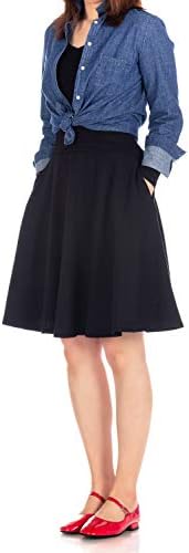Dani\u006#9; S Choice high waisted cotton blend skirt with pocket and knee length A-line horn, suitable for both business and casual wear