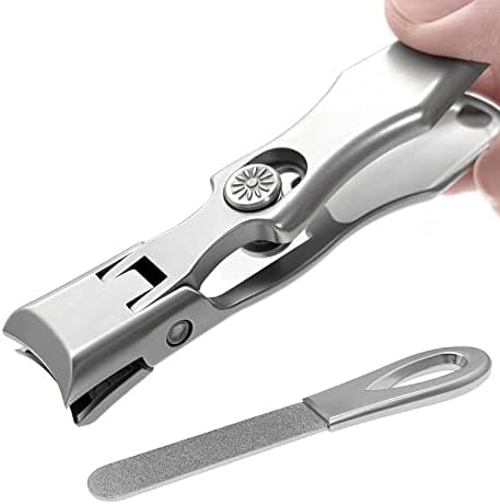 VOGARB Nail Clippers for Men Thick Nails, Large Wide Jaw Opening Long Handle Heavy Duty Ultra Sharp Toe Nail Clippers with Catcher for Seniors,Adult,Women (Silver with File)