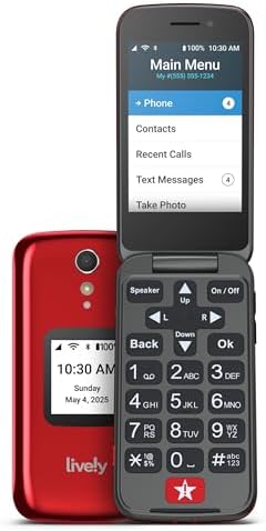 Lively Jitterbug Flip2 - Flip Cell Phone for Seniors - Not Compatible with Other Wireless Carriers - Must Be Activated with Lively Phone Plan - Red Flip Phone