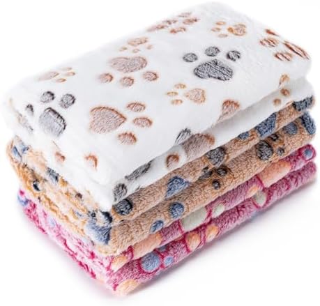 1 Pack 3 Blankets Super Soft Fluffy Premium Fleece Pet Blanket Flannel Paw Printed Throw for Dog Puppy Cat (Small 23x16&#39;&#39;, Brown, Pink, White)