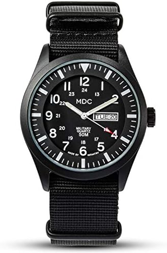 Infantry Men&#39;s Wrist Watch, Field Military Watches for Men Analog, Black Tactical Outdoor Sport Work Wristwatch, Waterproof Date Day 12\/24 Hour with Army Nylon Band