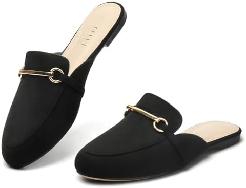 MUSSHOE Mules for Woman Buckle Flats Comfortable Slip on Women Mules Flats Shoes Backless Loafers