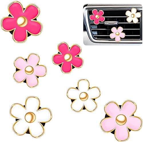 Frienda 6-piece chrysanthemum vent clip accessories, air conditioning outlet clip, car air freshener, dashboard accessories, charming car interior decoration (3 cm, 3.3 cm, red, pink, white)