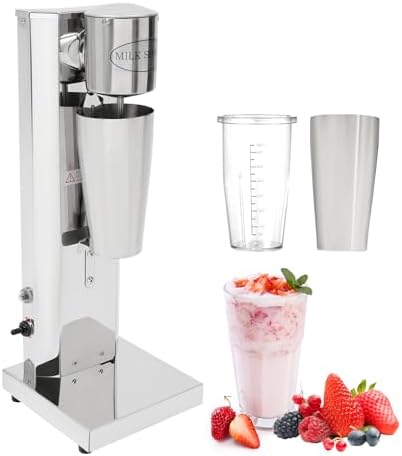 VPABES Electric Milkshake Maker Machine, Commercial Stainless Steel Milk Shake Machine with 2 Cups 650ml\/Cup 110V 180W Drink Mixer Adjustable Speed Malt Maker Machine (1 Head)