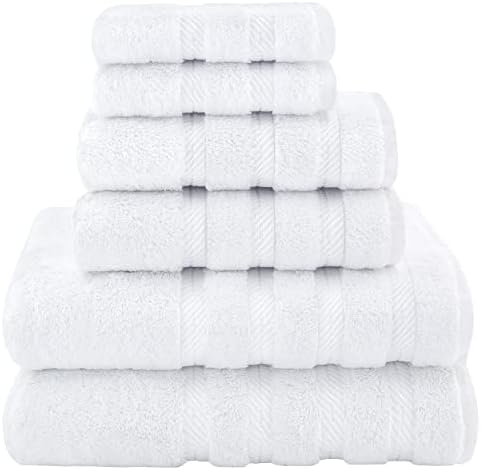 American Soft Linen Luxury 6 Piece Towel Set, 2 Bath Towels 2 Hand Towel 2 Washcloths, 600 GSM 100% Cotton Turkish Towels for Bathroom, White Towel Sets