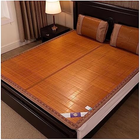 Summer Cooling Bamboo Sleeping Mat Foldable,Double-Sided Sleeping Pad Straw Mat ,Double King Size Mattress Topper Pad,Breathable Bed Sheet Air Conditioning Mat for Home Bedroom School Dormitory ( Size