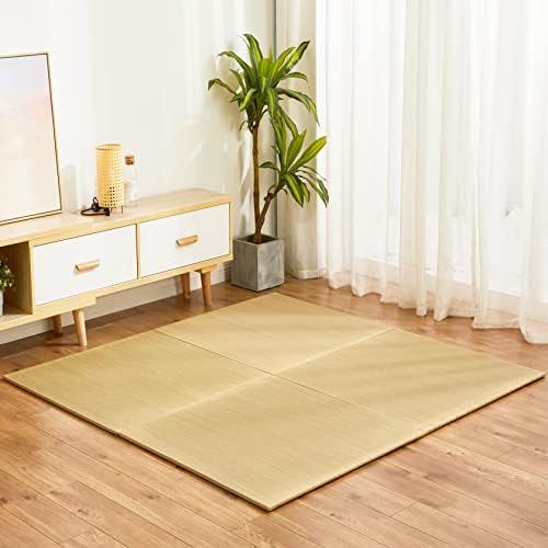 SAN MOTA Japanese Tatami Mattress,100% Rush Grass Tatami Mat 64&#34;x64&#34;x0.5&#34;, Living Room Non-Slip Design Tatami, Game Mat and Yoga Mat, Free Combination Without Edge (4 Piece Set)