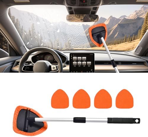 RGOAANC Car Wash Brush with Long Handle, Windshield Cleaning Tool, Car Washing Mop Kit Mitt Sponge Car Cleaning Supplies Kit, Microfiber Towel Gloves Universal for Cars RV SUV Truck Office (Orange)