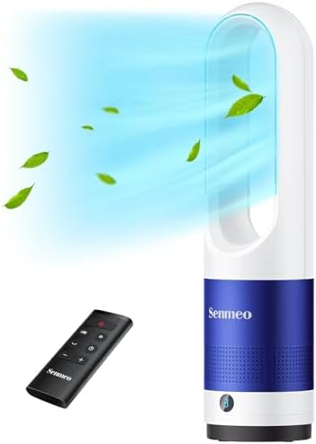Senmeo Bladeless Fan for Bedroom, 22&#34; Quiet Tower Fan with Remote, 90° Oscillating Fan for Indoors with 8 Speeds, 9H Timer, LED Display, Easy to Clean, Portable Standing Fan for Home, Office