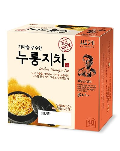 Ssanggye Caldron Nurungji Tea 1.5g x 40 Tea Bags, Premium Korean Herbal Tea Hot cold Nutty Savory Blended Corn Brown Rice Herb 누룽지차 4 Seasons Made in Korea