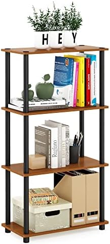 Furinno (99557LC\/BK) Turn-N-Tube 4-Tier Multipurpose Shelf Display Rack - Light Cherry\/Black