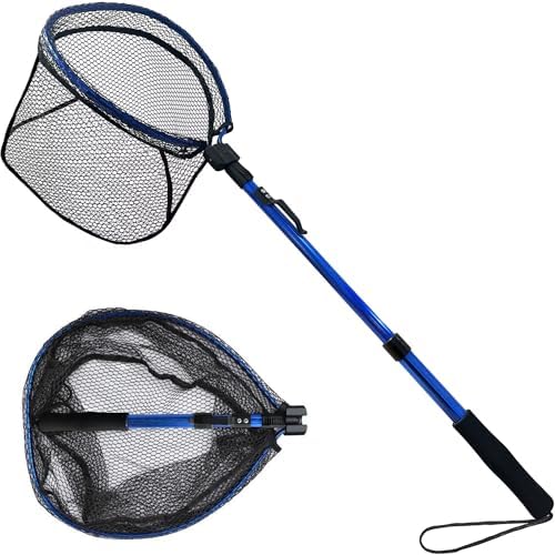 LBW Collapsible Fishing Net with Handle, Folding Kayak Net for Freshwater or Saltwater, Trout Catfish Bass Compact Rubber Landing Net