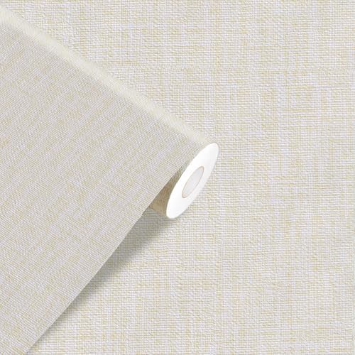 Yancorp 10 foot textured fabric, cream colored wallpaper, artificial grass cloth, beige, peel and paste, self-adhesive linen, removable wallpaper, countertop pad