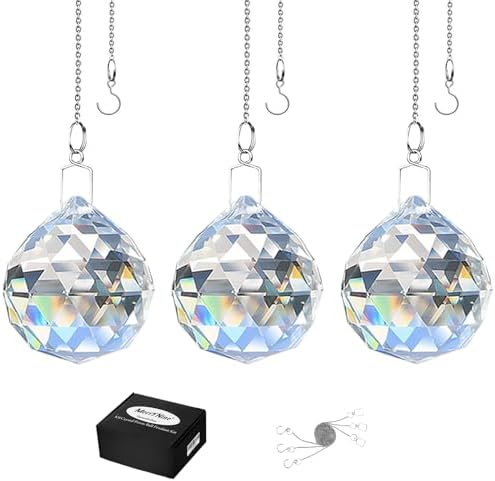 MerryNine 3pcs 40mm Clear TOP K9 Crystal Prism Ball Pendant kit Sunshine Catcher Rainbow Pendants Maker, Hanging Crystals Prisms with Beautiful Chain