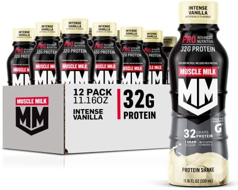 Muscle Milk Pro Advanced Nutrition Protein Shake, Intense Vanilla, 11.16 Fl Oz (Pack of 12), 32g Protein, 1g Sugar, 16 Vitamins &amp; Minerals, 5g Fiber, Workout Recovery, Energizing Snack, Packaging 