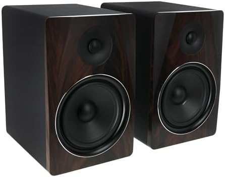 Rockville APM8D 8&#34; 500W Active Powered Studio Monitor Speakers (Pair) - Dark Wood, Bi-Amplified, Neodymium Silk Dome Tweeter, Class D Amplifier, USB Input, XLR\/RCA, Volume &amp; Bass\/Treble Cont