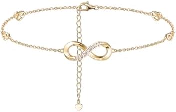 Moissanite Infinity Anklet for Women, Real Authentic 925 Sterling Silver Hypoallergenic, Beautiful Summer Jewelry, Dainty Ankle Bracelet, 8.6-10.6inch (21-26cm) Adjustable